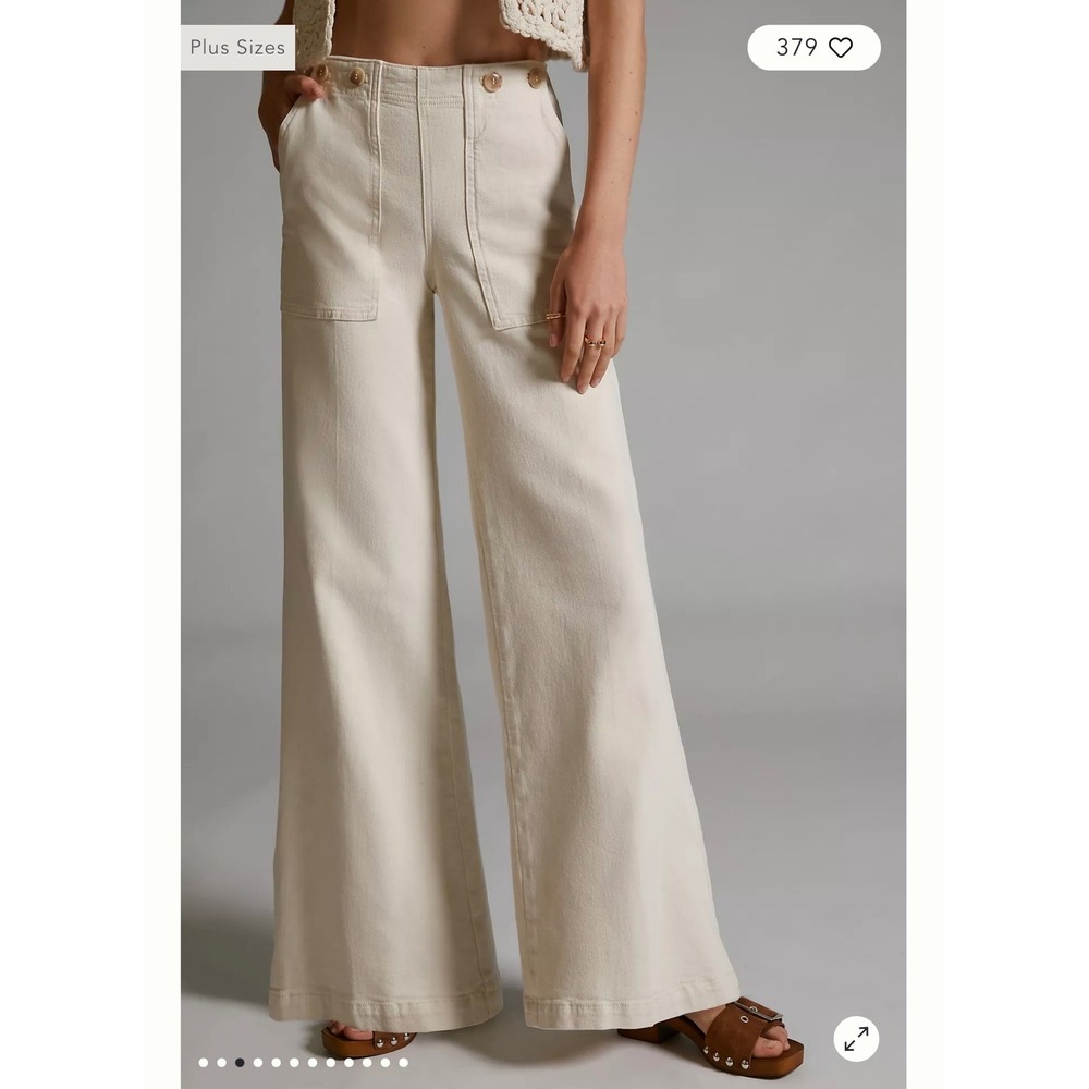Pilcro Wide Leg Pants Women 29 Cream Cinch Back High Rise Carpenter